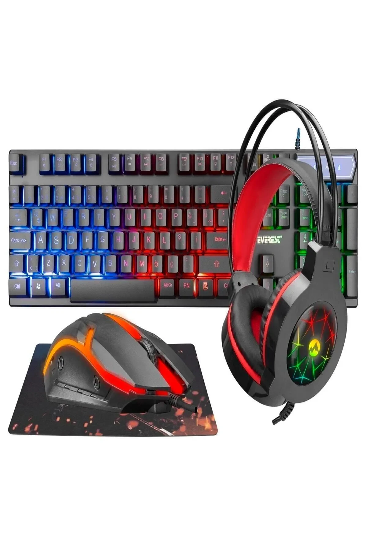 EVEREST KMK-91 Eco Gökkuşağı Aydınlatm USB USB GAMING COMBO Q KLAVYE KULAKLIK+MO
